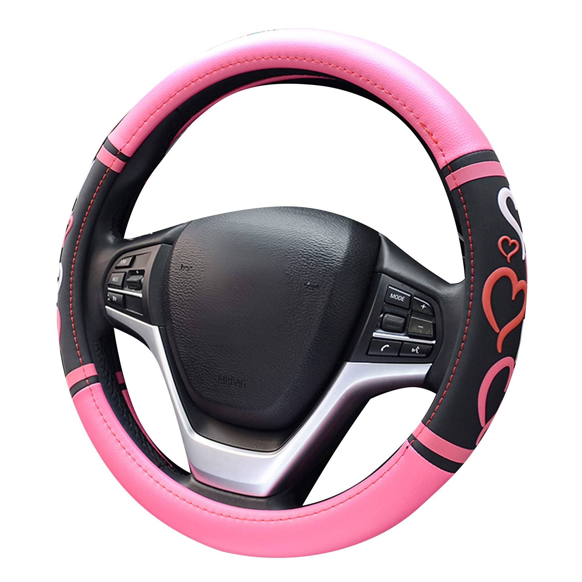 XuanMax Schön Herz Frauen Auto Lenkradhülle Mikrofaser Leder 38cm Fahrzeug Lenkradbezug Atmungsaktiv Lenkradschutz 15'' Lenkrad Abdeckung Anti Rutsch Lenkradabdeckung Lenkradschone - Pink XuanMax Schön Herz Frauen Auto Lenkradhülle Mikrofaser Leder 38cm Fahrzeug Lenkradbezug Atmungsaktiv Lenkradschutz 15'' Lenkrad Abdeckung Anti Rutsch Lenkradabdeckung Lenkradschone - Pink von XuanMax