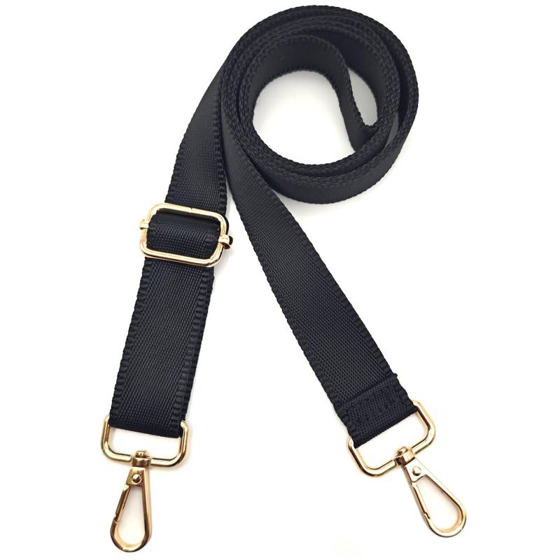 Xundefeng 2.5cm Schwarz Breiter Taschengurt Verstellbarer Schultergurt für Taschen Taschengurte zum Wechseln Schulterriemen - Gold Clip von Xundefeng