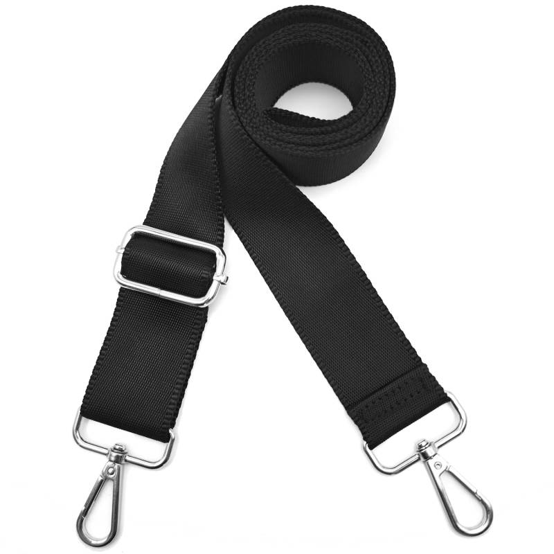 Xundefeng 3.8cm Schwarz Breiter Taschengurt Verstellbarer Schultergurt für Taschen Taschengurte zum Wechseln Schulterriemen - Silber Clip von Xundefeng