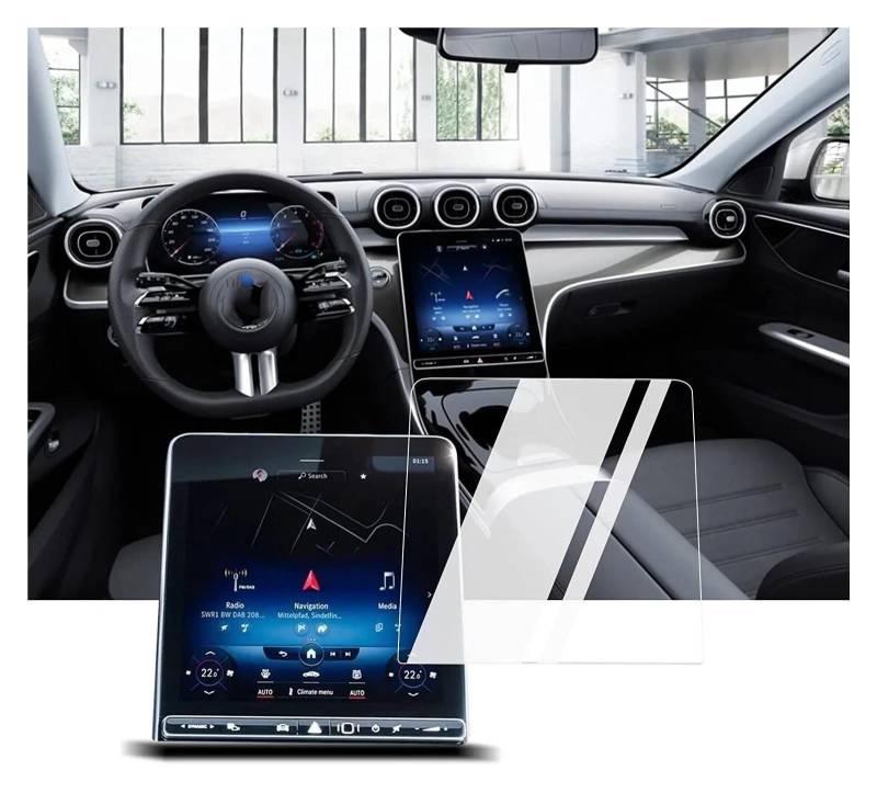 Auto Displayschutzfolie Für Benz Für C-Klasse Für CLE 300 CLE 450 CLE 53 CLE 63 2022-2024 11,9 Zoll Und Digitalinstrument Displayschutzfolie Aus Gehärtetem Glas Navigation Schutzfolie(for GPS) von Xxiucj