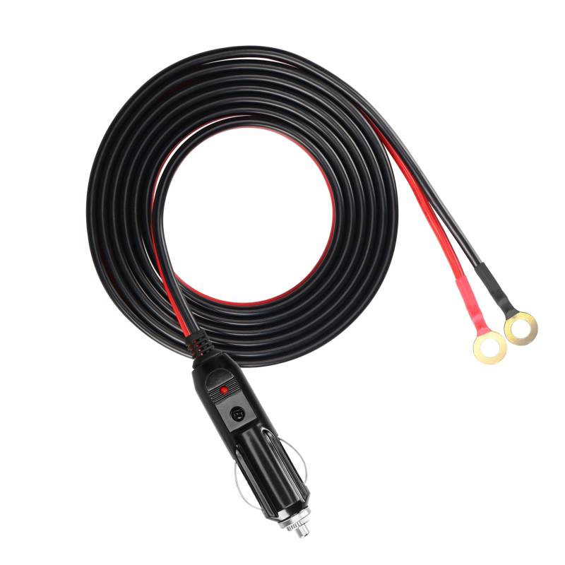 12 V/24 V Zigarettenanzünder auf O-Ring-Terminal-Kabel, YACSEJAO 6,5 FT/2 m Zigarettenanzünder-Stecker auf Batterie-Öse, Anschluss, 16 AWG, robustes Kabel für Auto-Inverter Reifenfüller, Luftpumpe von YACSEJAO