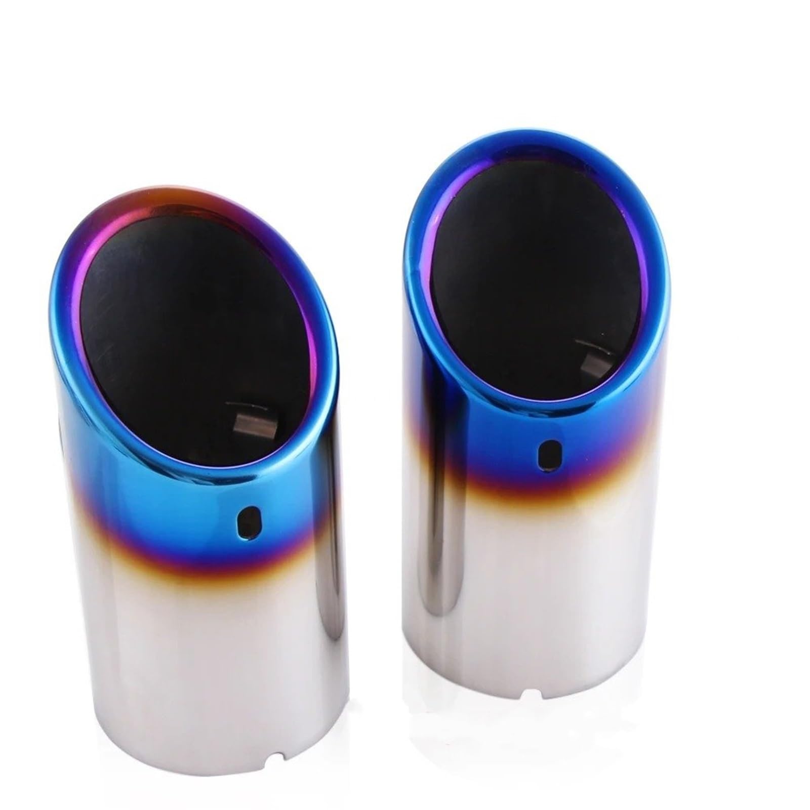 Auto Auspuffblende 1 Paar Chrom Überzug Edelstahl Auto Auspuff TIPP Rohre Abdeckungen Universal Auto Zubehör Auto Auspuffendrohr(Toasted Blue) von YAKISA