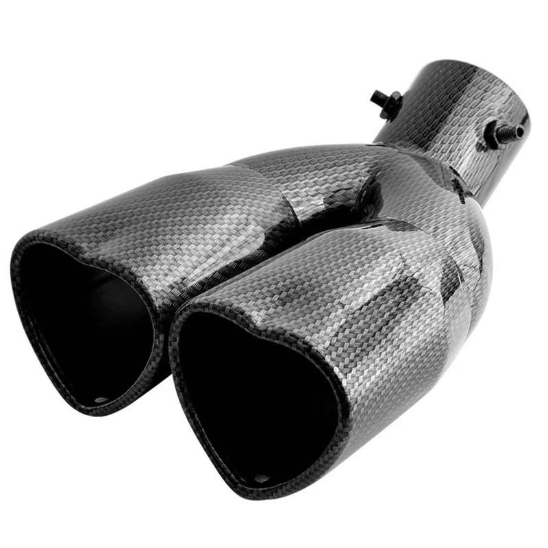 Auto Auspuffblende 1PC Universal Herzförmige Auto Auspuffspitze Endrohr Schalldämpfer Edelstahl Dual Outlet Schalldämpfer Spitze Rohr Einlass 60mm Auto Auspuffendrohr(Carbon Curved) von YAKISA