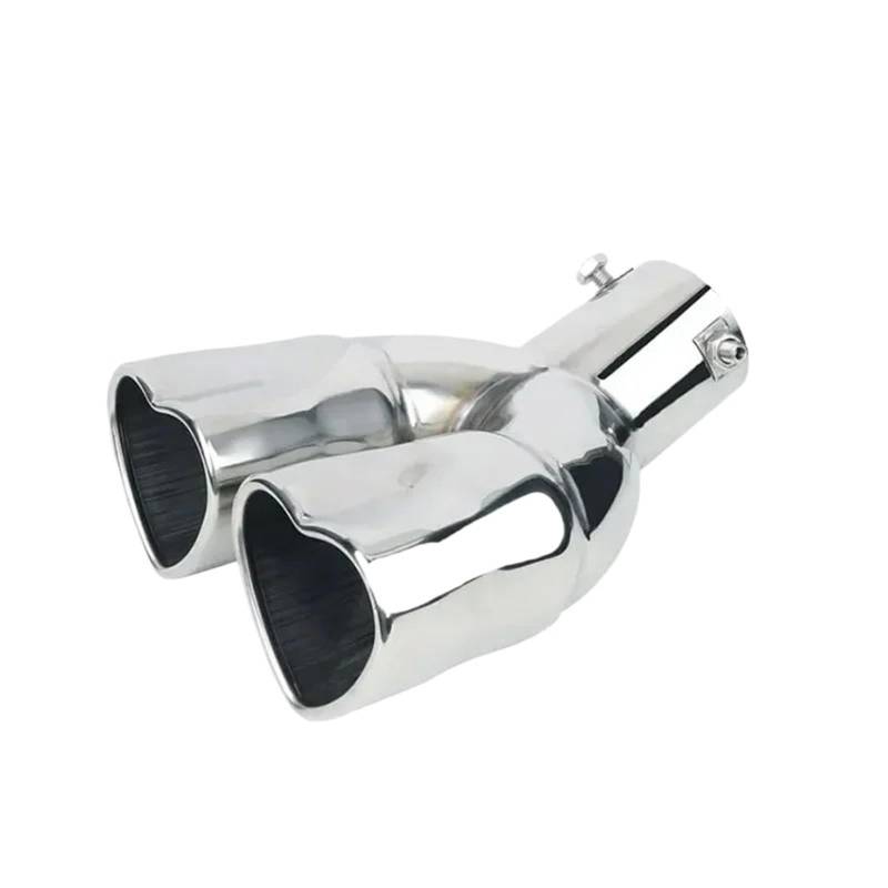 Auto Auspuffblende 1PC Universal Herzförmige Auto Auspuffspitze Endrohr Schalldämpfer Edelstahl Dual Outlet Schalldämpfer Spitze Rohr Einlass 60mm Auto Auspuffendrohr(Curved Silver) von YAKISA