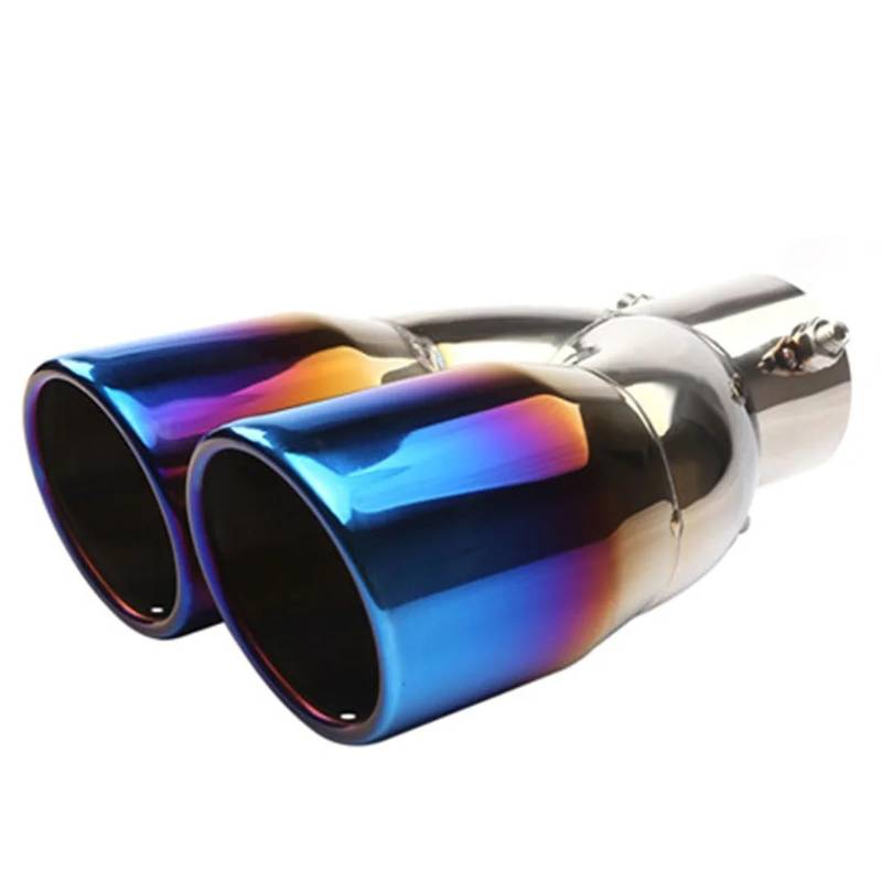 Auto Auspuffblende Auto-Auspuffspitze Einlass 63 Mm Edelstahl Auspuffrohr Endrohr 76 Zoll Schräg Doppelauslass Auspuffanlagen Düsenschalldämpfer Auto Auspuffendrohr(63-76mm Blue-1) von YAKISA
