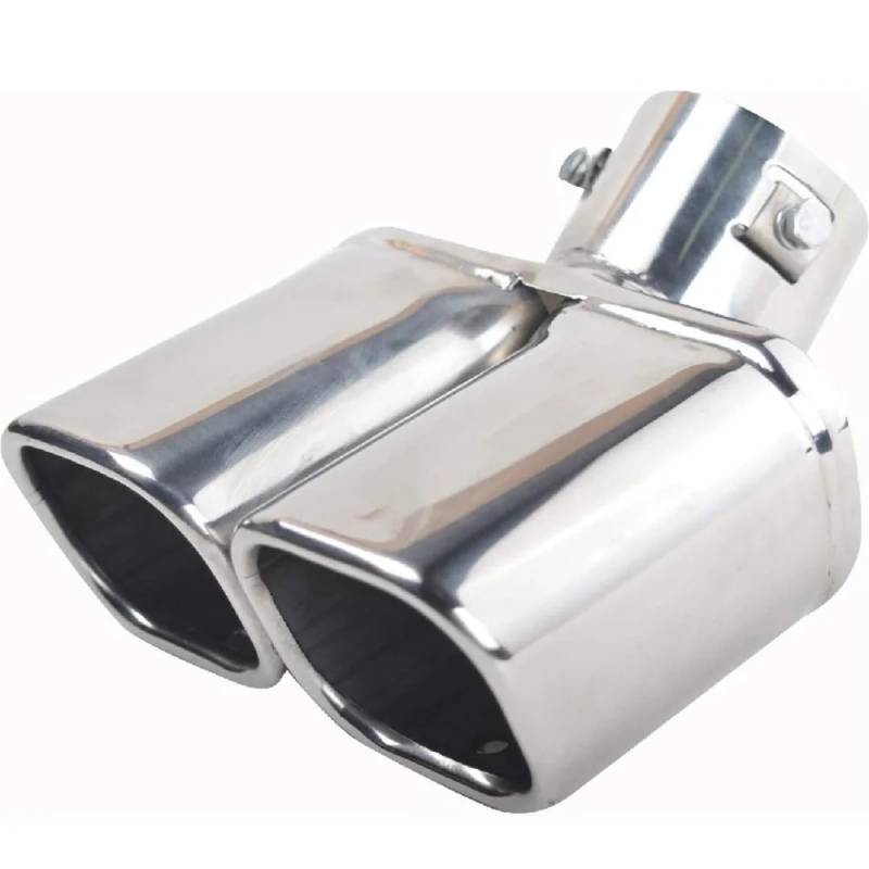 Auto Auspuffblende Auto-Heck-Doppelauspuffrohr-Endschalldämpfer-Spitze Endrohr Universal-Endstück Edelstahl Blau Doppelauspuffrohr Modifiziert Auto Auspuffendrohr(Bent Silver) von YAKISA