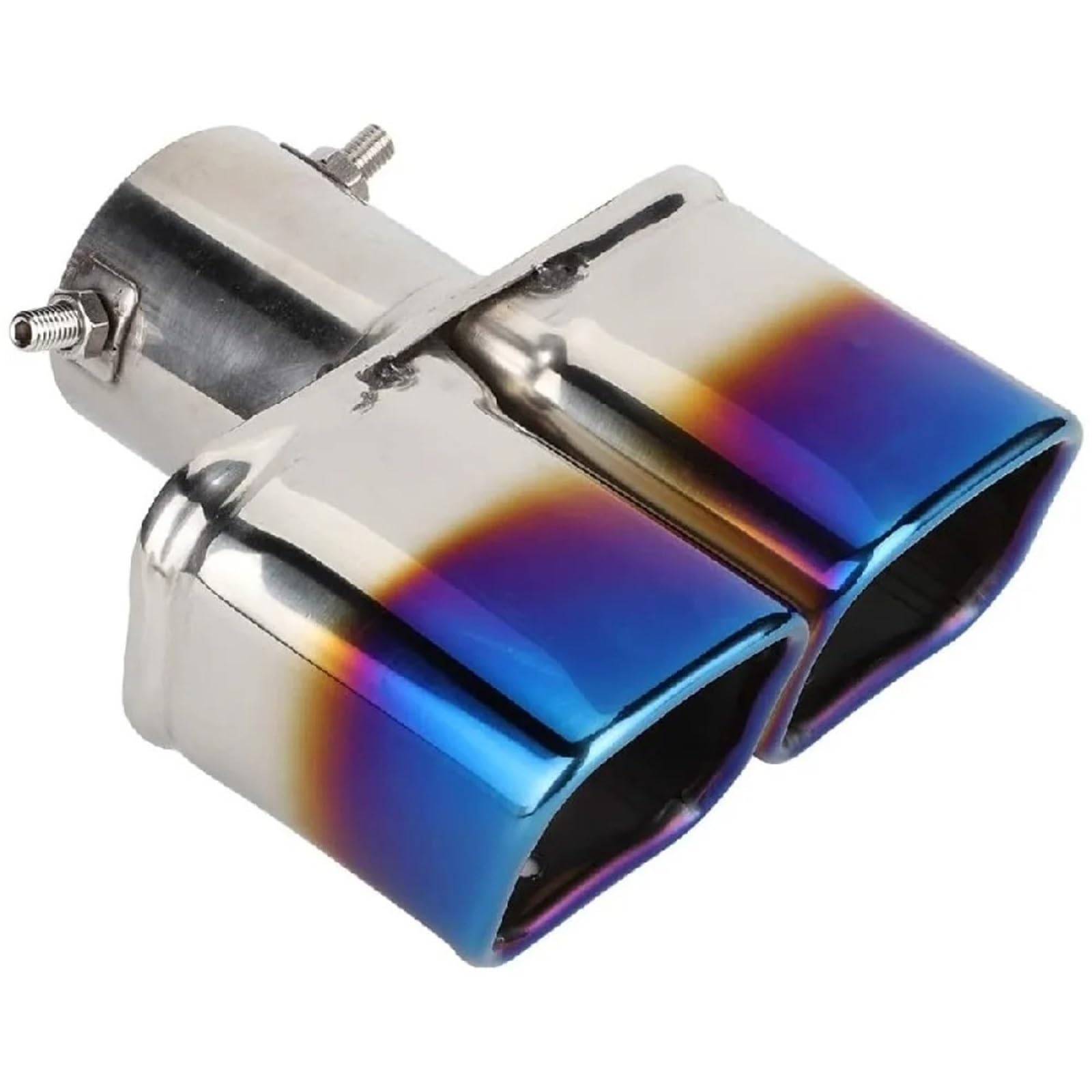Auto Auspuffblende Auto-Heck-Doppelauspuffrohr-Endschalldämpfer-Spitze Endrohr Universal-Endstück Edelstahl Blau Doppelauspuffrohr Modifiziert Auto Auspuffendrohr(Straight Blue) von YAKISA