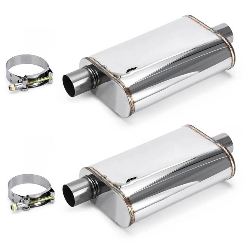 Auto Auspuffblende Set Mit 2 Universal-Auspuffschalldämpfern Aus Edelstahl Mit Klemmen 2,5"/3,0" Lufteinlass/-auslass Doppelte Exporte Ovaler 14" Trommelkörper Auto Auspuffendrohr(2.5 inch) von YAKISA