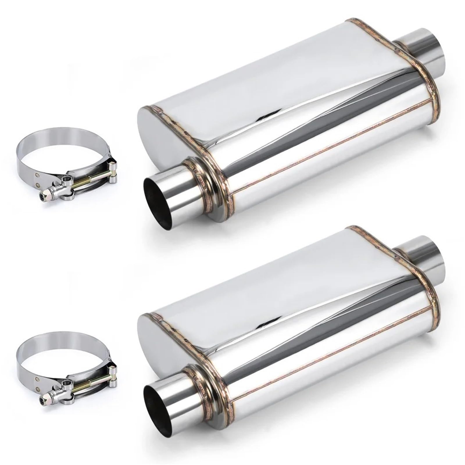Auto Auspuffblende Set Mit 2 Universal-Auspuffschalldämpfern Aus Edelstahl Mit Klemmen 2,5"/3,0" Lufteinlass/-auslass Doppelte Exporte Ovaler 14" Trommelkörper Auto Auspuffendrohr(3.0 inch) von YAKISA