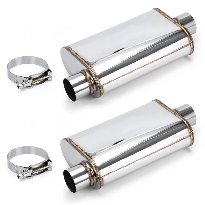 Auto Auspuffblende Set Mit 2 Universal-Auspuffschalldämpfern Aus Edelstahl Mit Klemmen 2,5"/3,0" Lufteinlass/-auslass Doppelte Exporte Ovaler 14" Trommelkörper Auto Auspuffendrohr(3.0 inch) von YAKISA