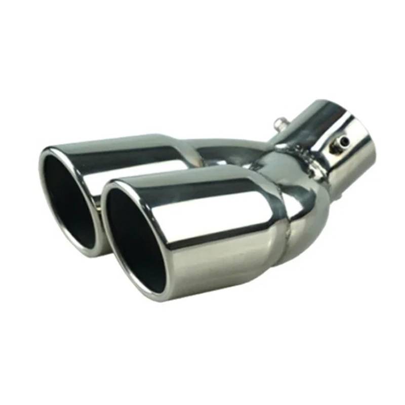 Auto Auspuffblende Universal 63mm Auto Einlass Doppel-Zylinder Endrohr Endrohr Schalldämpfer Schwarz Outlet Edelstahl Auto Zubehör Auto Auspuffendrohr(Silver W) von YAKISA