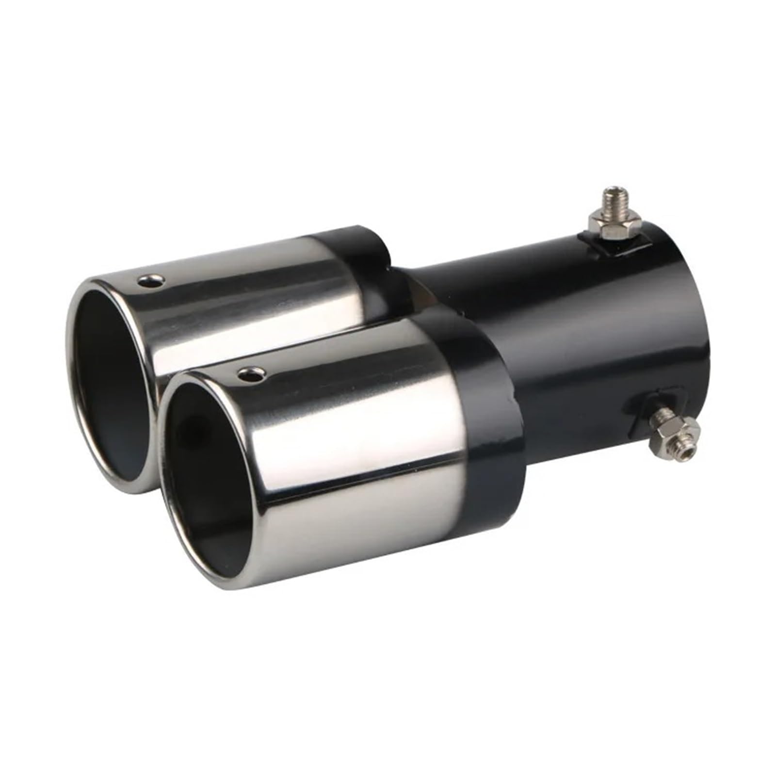 Auto Auspuffblende Universal Auto Doppel Auspuff Tipps Runde Edelstahl Rohr Chrom Auspuff Endschalldämpfer Spitze Rohr Auto Zubehör Schalldämpfer Auto Auspuffendrohr(Black Straight 350) von YAKISA