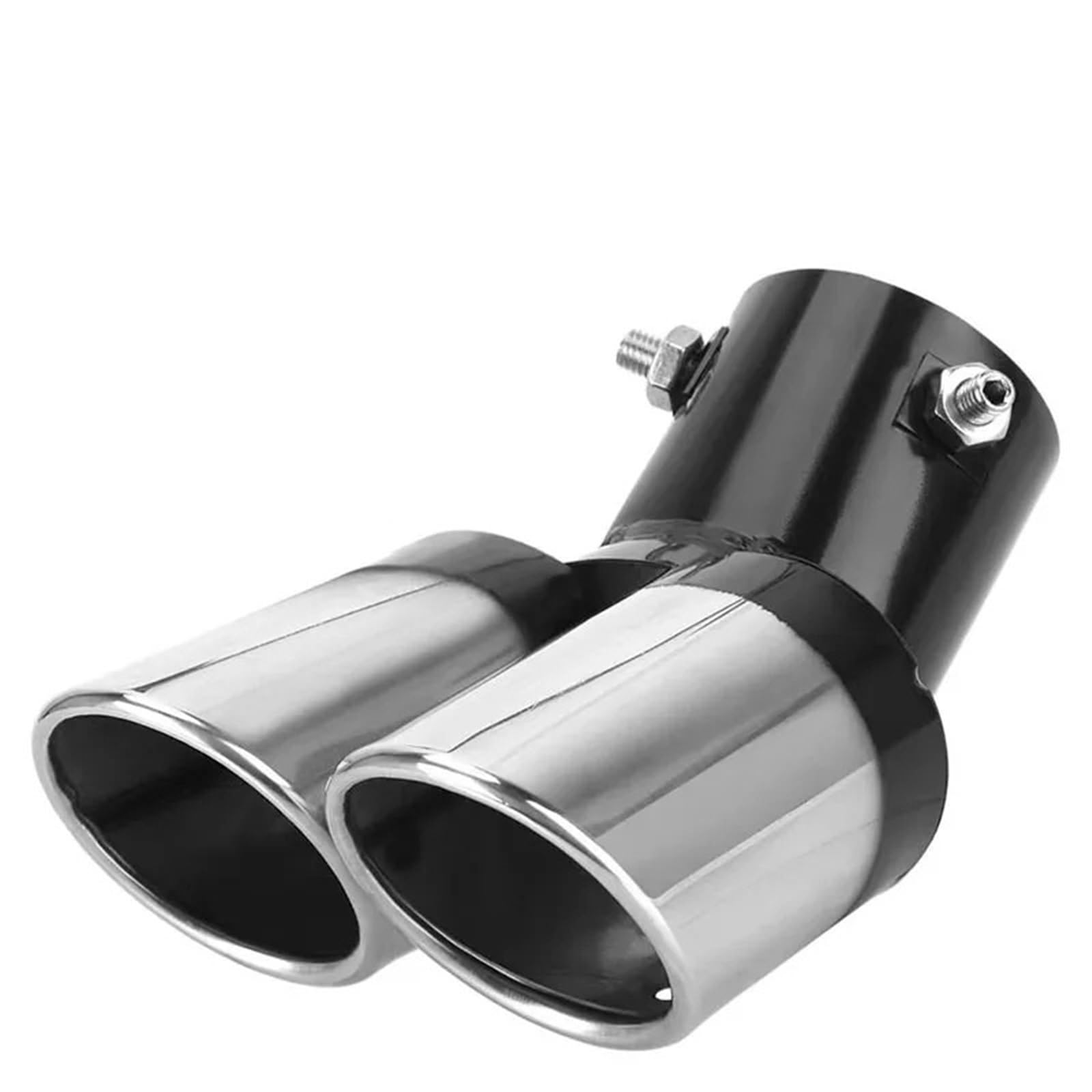 Auto Auspuffblende Universal Auto Doppel Auspuff Tipps Runde Edelstahl Rohr Chrom Auspuff Endschalldämpfer Spitze Rohr Auto Zubehör Schalldämpfer Auto Auspuffendrohr(Black curve360) von YAKISA
