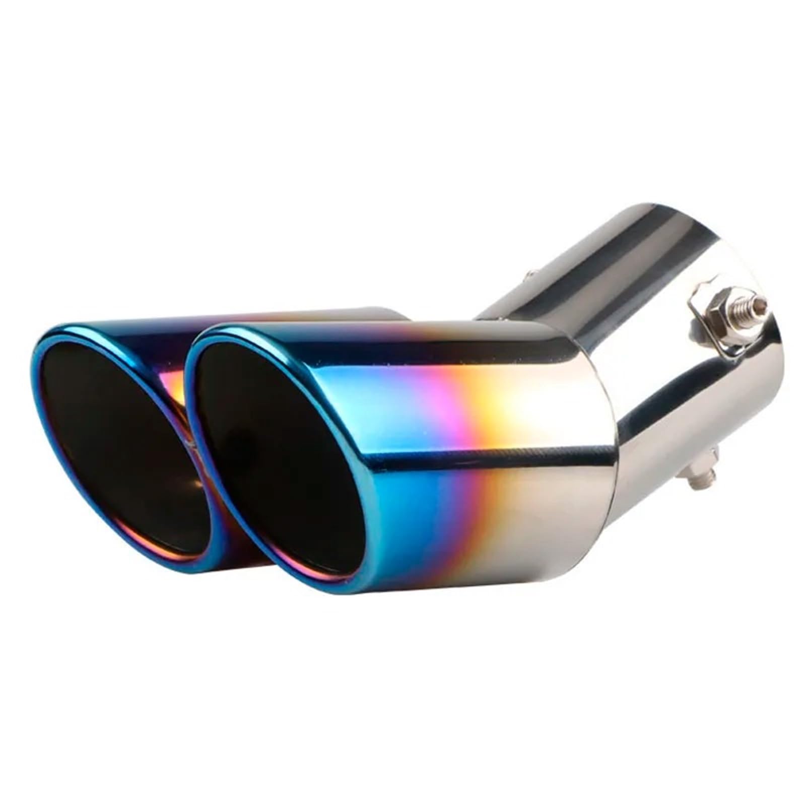 Auto Auspuffblende Universal Auto Doppel Auspuff Tipps Runde Edelstahl Rohr Chrom Auspuff Endschalldämpfer Spitze Rohr Auto Zubehör Schalldämpfer Auto Auspuffendrohr(Blue Curve 360) von YAKISA
