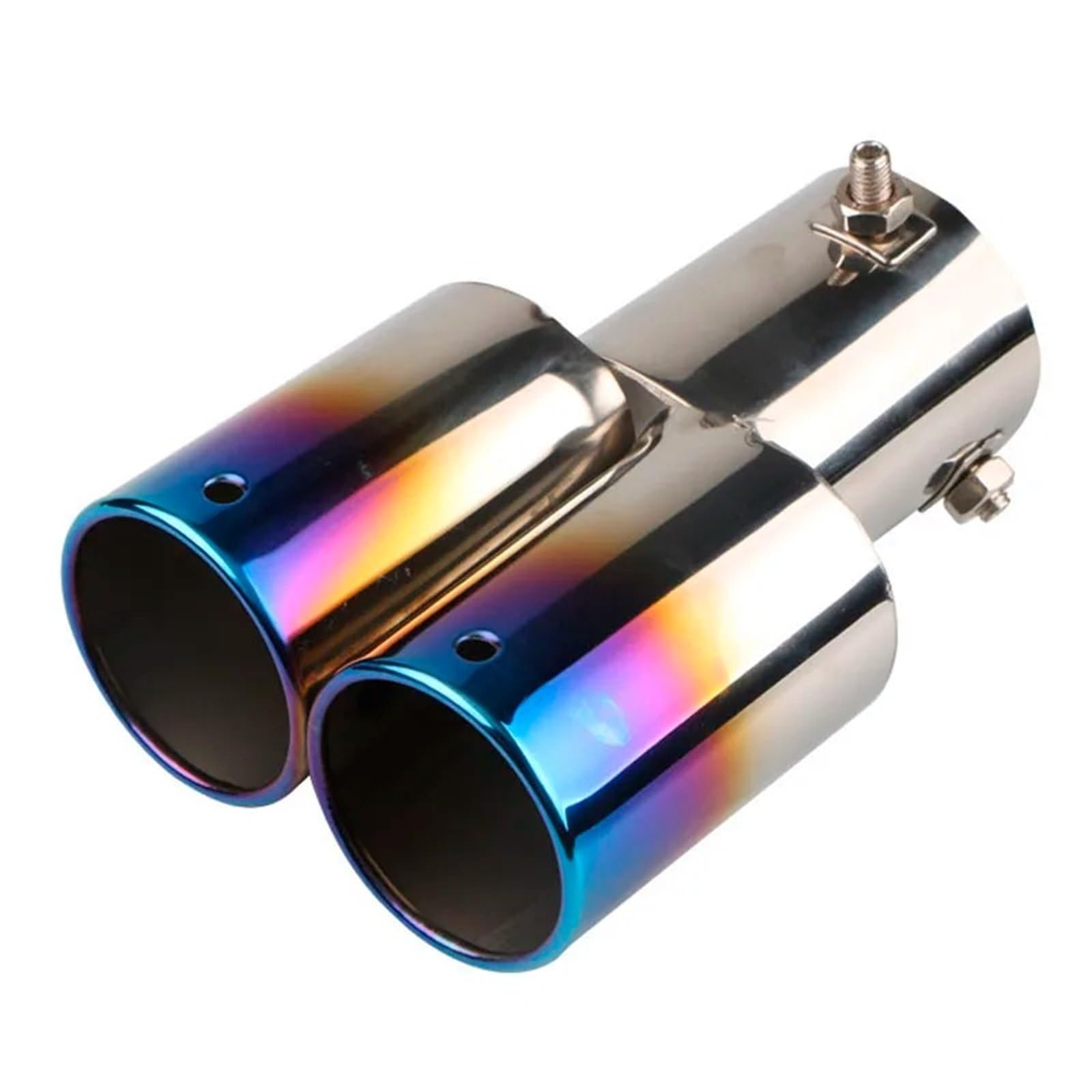 Auto Auspuffblende Universal Auto Doppel Auspuff Tipps Runde Edelstahl Rohr Chrom Auspuff Endschalldämpfer Spitze Rohr Auto Zubehör Schalldämpfer Auto Auspuffendrohr(Blue straight350) von YAKISA