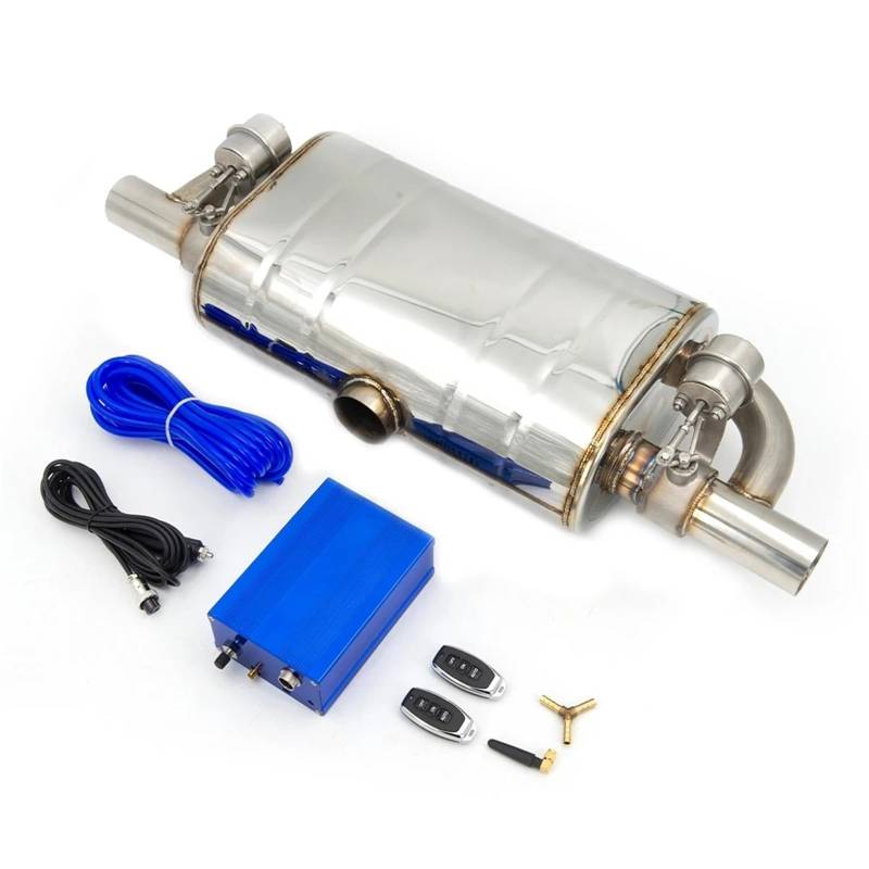Auto Auspuffblende Universal T-förmiger Auspuffschalldämpfer Mit Doppelauslass Und Einem Einlass-Ablassventil Auspuffausschnitt Mit Fernbedienungssatz 51 Mm 63 Mm 76 Mm Auto Auspuffendrohr(63MM with P von YAKISA