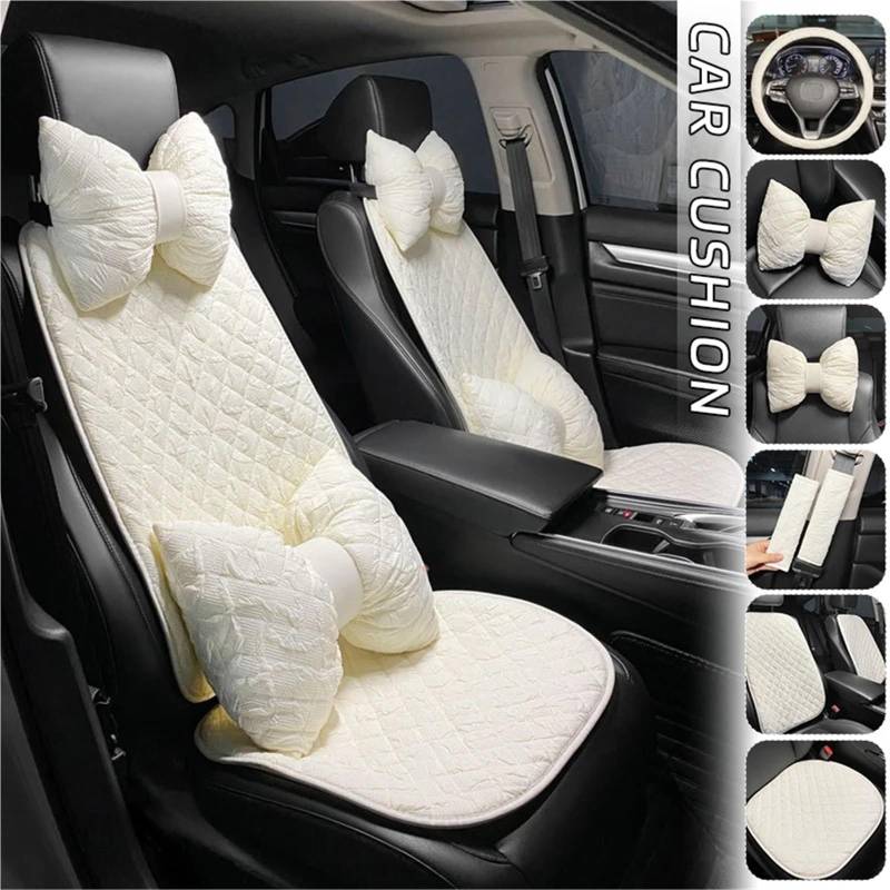 Autositzbezüge Set Autokissen-Sitzbezug Aus Weißer Spitze Blasen-Autoinnenabdeckung Für Damen Fliege Kopfstütze Taillenkissen Sicherheitsgurtbezug Auto Schonbezüge(1pc Steering Cover) von YAKISA
