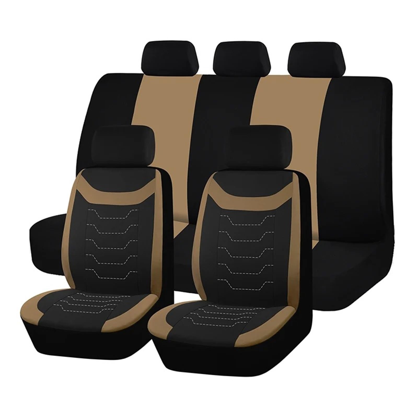 Autositzbezüge Set Autositzbezüge In Universalgröße Mit Konkaver Stickerei Passend Für Die Meisten Auto- SUV- Und LKW-Innenausstattungen Mit Airbag-Kompatibilität Auto Schonbezüge(Beige) von YAKISA