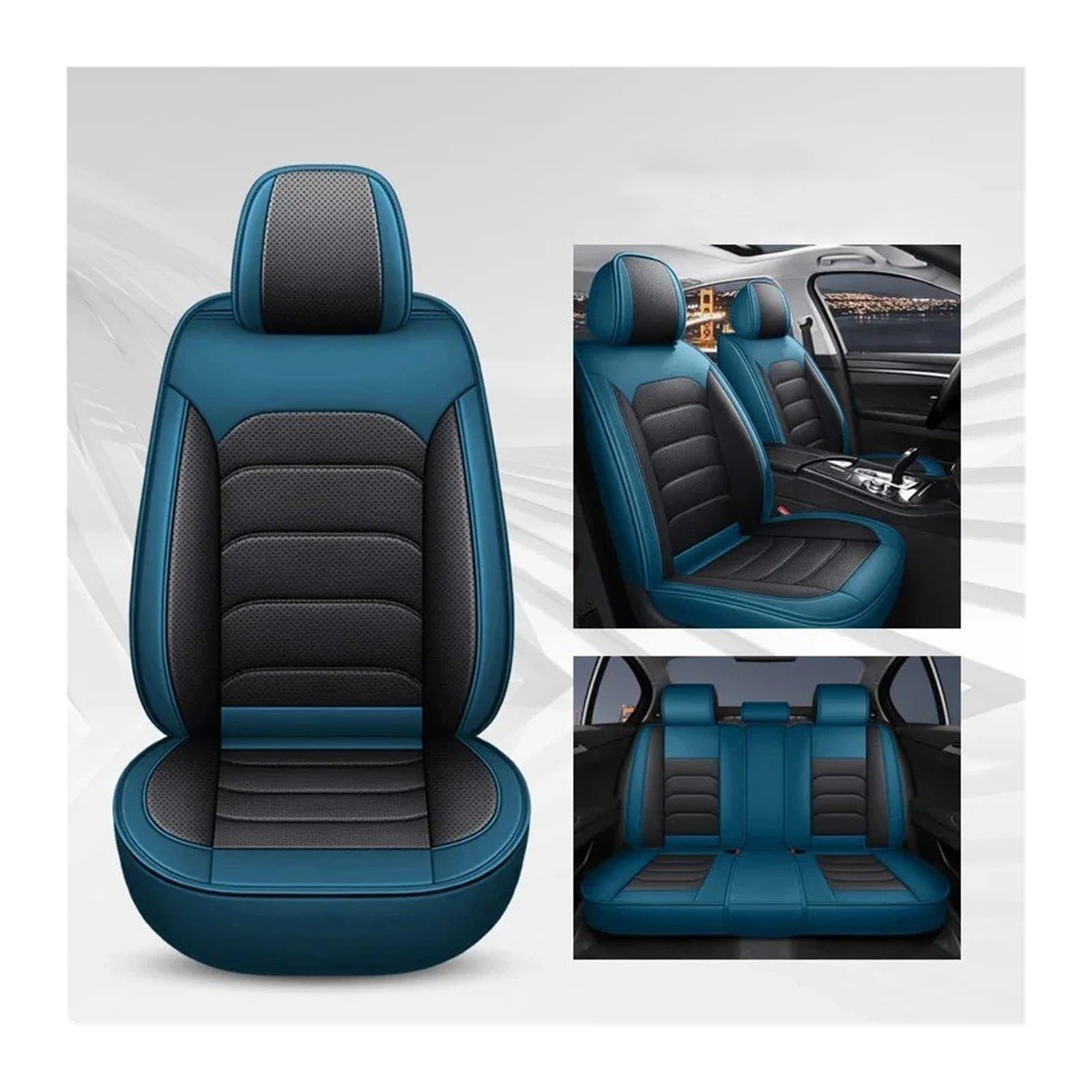 Autositzbezüge Set Für FIAT Alle Medels 500 500L 2007-2014 Für Punto Für Bravo Für Viaggio Für Freemoauto Universal-Sitzbezug Autozubehör Auto Schonbezüge(Black Blue) von YAKISA