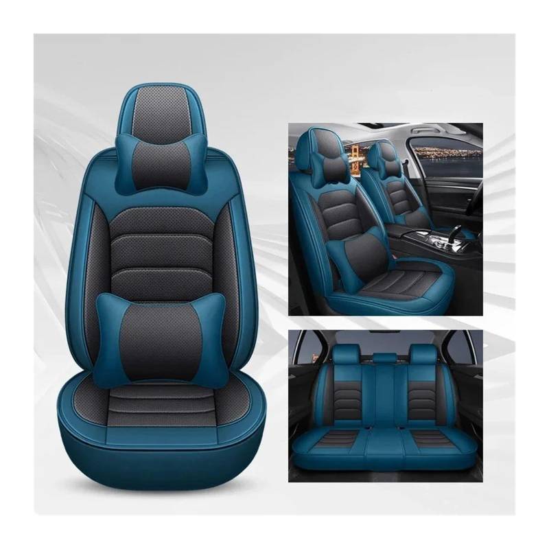 Autositzbezüge Set Für FIAT Alle Medels 500 500L 2007-2014 Für Punto Für Bravo Für Viaggio Für Freemoauto Universal-Sitzbezug Autozubehör Auto Schonbezüge(Black Blue Pillow) von YAKISA