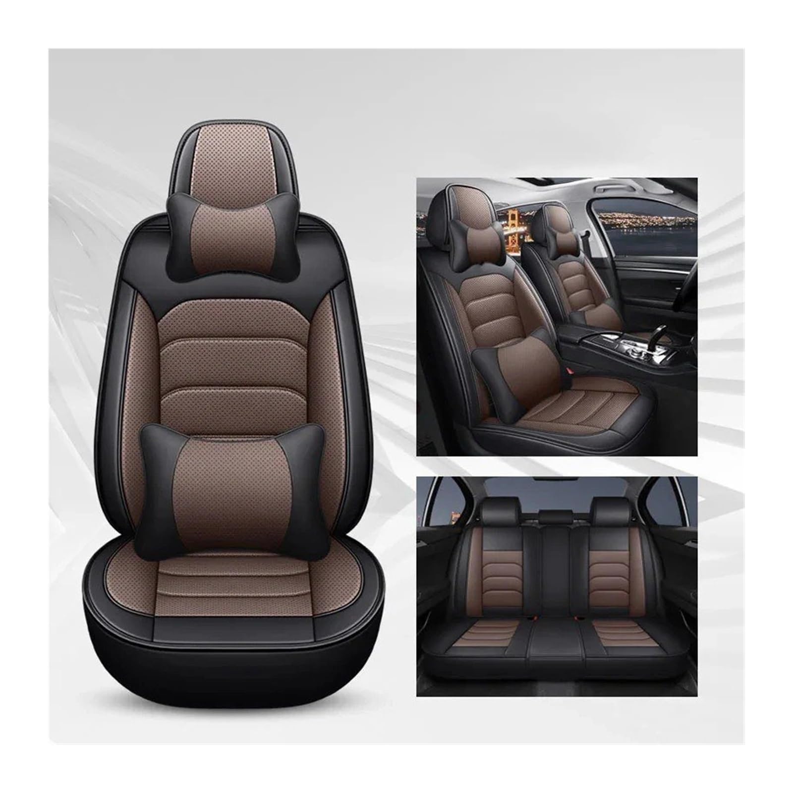 Autositzbezüge Set Für FIAT Alle Medels 500 500L 2007-2014 Für Punto Für Bravo Für Viaggio Für Freemoauto Universal-Sitzbezug Autozubehör Auto Schonbezüge(Black Coffee Pillow) von YAKISA