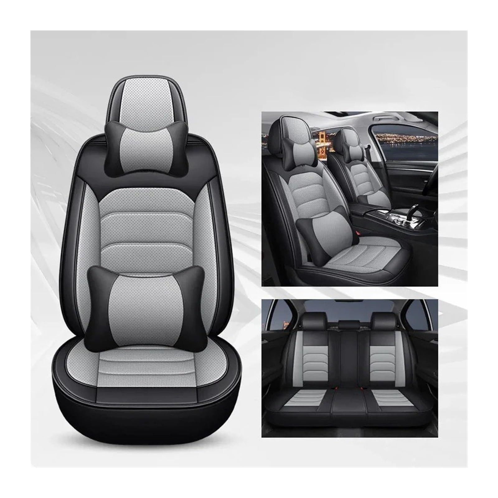 Autositzbezüge Set Für FIAT Alle Medels 500 500L 2007-2014 Für Punto Für Bravo Für Viaggio Für Freemoauto Universal-Sitzbezug Autozubehör Auto Schonbezüge(Black Grey Pillow) von YAKISA