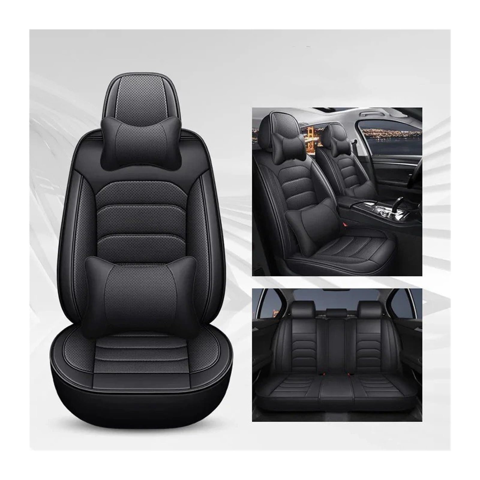 Autositzbezüge Set Für FIAT Alle Medels 500 500L 2007-2014 Für Punto Für Bravo Für Viaggio Für Freemoauto Universal-Sitzbezug Autozubehör Auto Schonbezüge(Black Pillow) von YAKISA