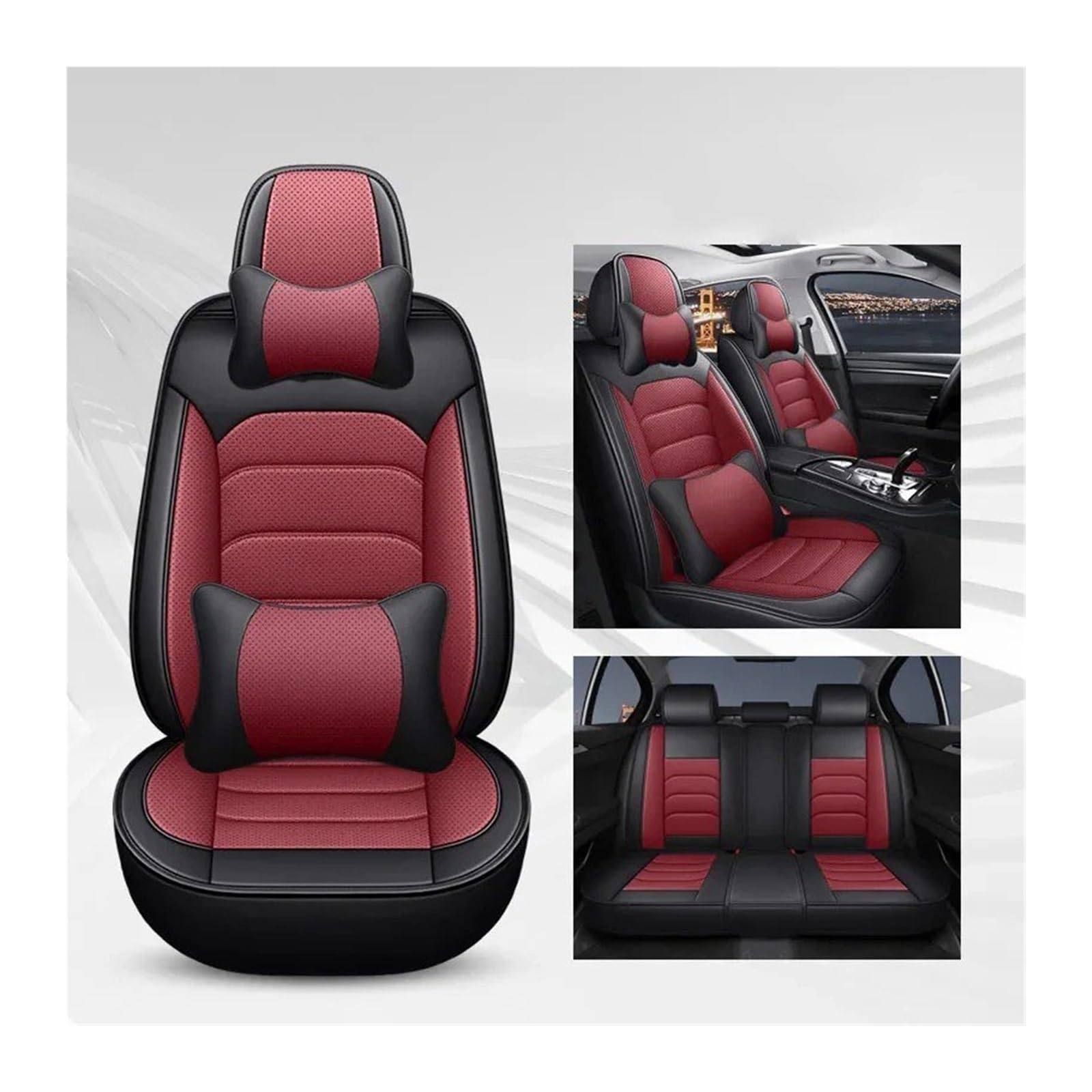 Autositzbezüge Set Für FIAT Alle Medels 500 500L 2007-2014 Für Punto Für Bravo Für Viaggio Für Freemoauto Universal-Sitzbezug Autozubehör Auto Schonbezüge(Black red Pillow) von YAKISA
