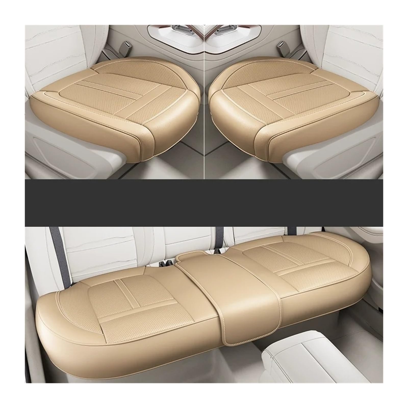 Autositzbezüge Set Leder-Autositzbezug Komplettes Set Mit Umlaufender Unterseite Wasserdicht Langlebig Autositzkissenschutz Autozubehör Auto Schonbezüge(Beige 3PCS) von YAKISA