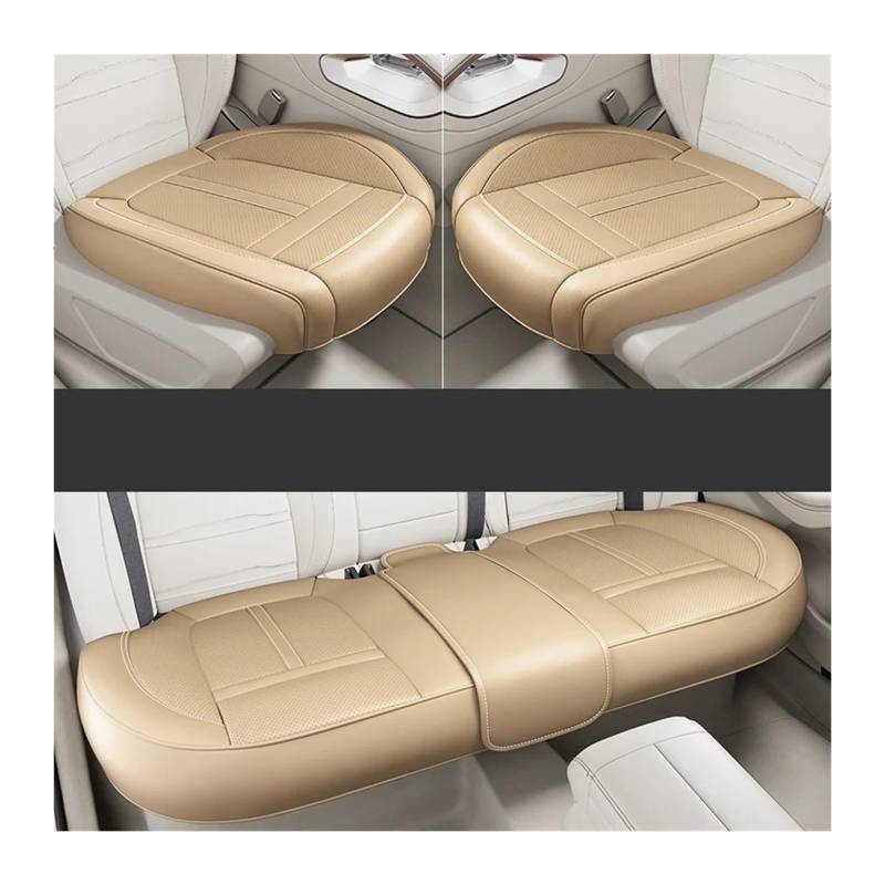 Autositzbezüge Set Leder-Autositzbezug Komplettes Set Mit Umlaufender Unterseite Wasserdicht Langlebig Autositzkissenschutz Autozubehör Auto Schonbezüge(Beige 3PCS) von YAKISA