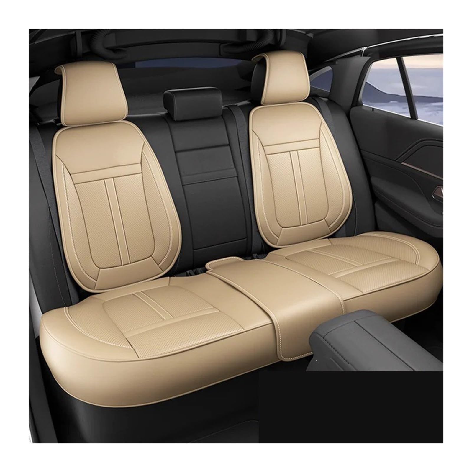 Autositzbezüge Set Leder-Autositzbezug Komplettes Set Mit Umlaufender Unterseite Wasserdicht Langlebig Autositzkissenschutz Autozubehör Auto Schonbezüge(Beige Rear Set) von YAKISA