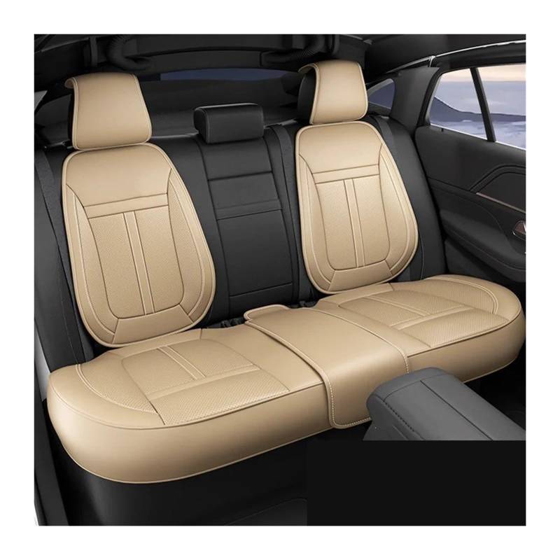 Autositzbezüge Set Leder-Autositzbezug Komplettes Set Mit Umlaufender Unterseite Wasserdicht Langlebig Autositzkissenschutz Autozubehör Auto Schonbezüge(Beige Rear Set) von YAKISA