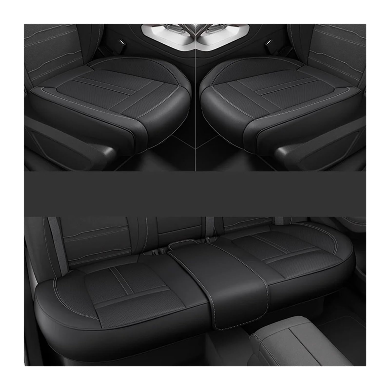 Autositzbezüge Set Leder-Autositzbezug Komplettes Set Mit Umlaufender Unterseite Wasserdicht Langlebig Autositzkissenschutz Autozubehör Auto Schonbezüge(Black 3PCS) von YAKISA