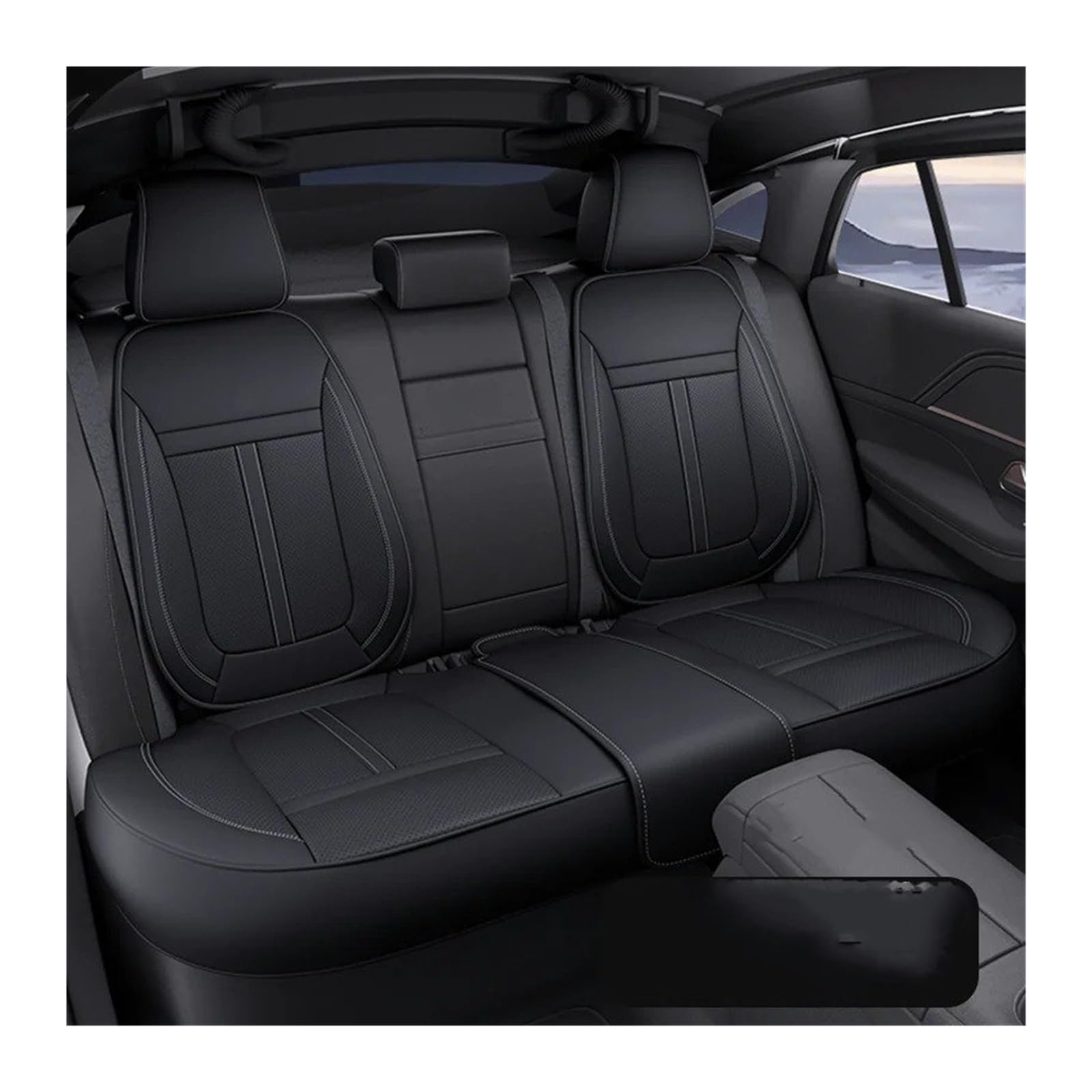 Autositzbezüge Set Leder-Autositzbezug Komplettes Set Mit Umlaufender Unterseite Wasserdicht Langlebig Autositzkissenschutz Autozubehör Auto Schonbezüge(Black Rear Set) von YAKISA