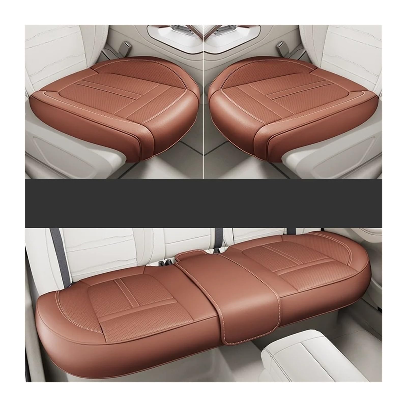Autositzbezüge Set Leder-Autositzbezug Komplettes Set Mit Umlaufender Unterseite Wasserdicht Langlebig Autositzkissenschutz Autozubehör Auto Schonbezüge(Brown 3PCS) von YAKISA