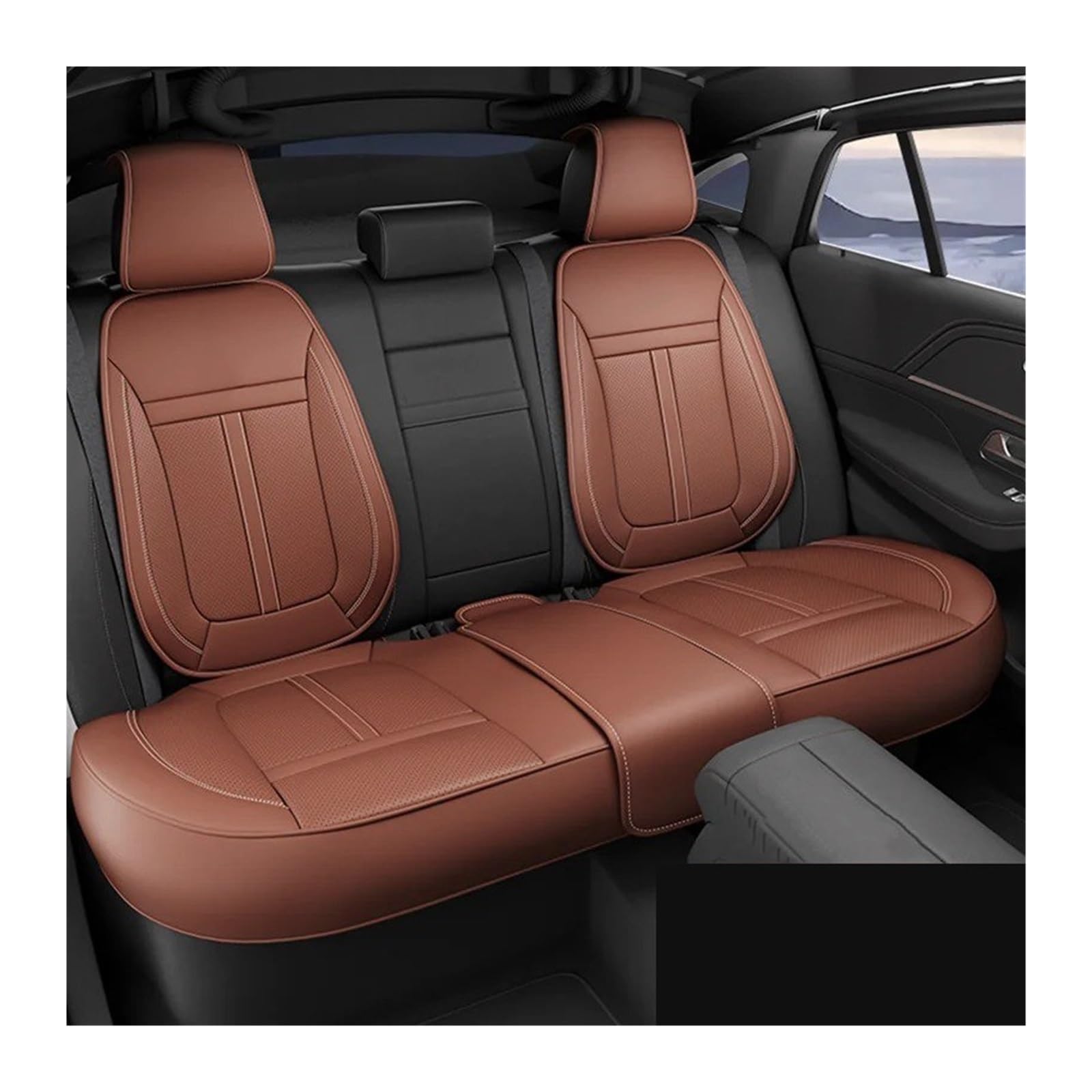 Autositzbezüge Set Leder-Autositzbezug Komplettes Set Mit Umlaufender Unterseite Wasserdicht Langlebig Autositzkissenschutz Autozubehör Auto Schonbezüge(Brown Rear Set) von YAKISA