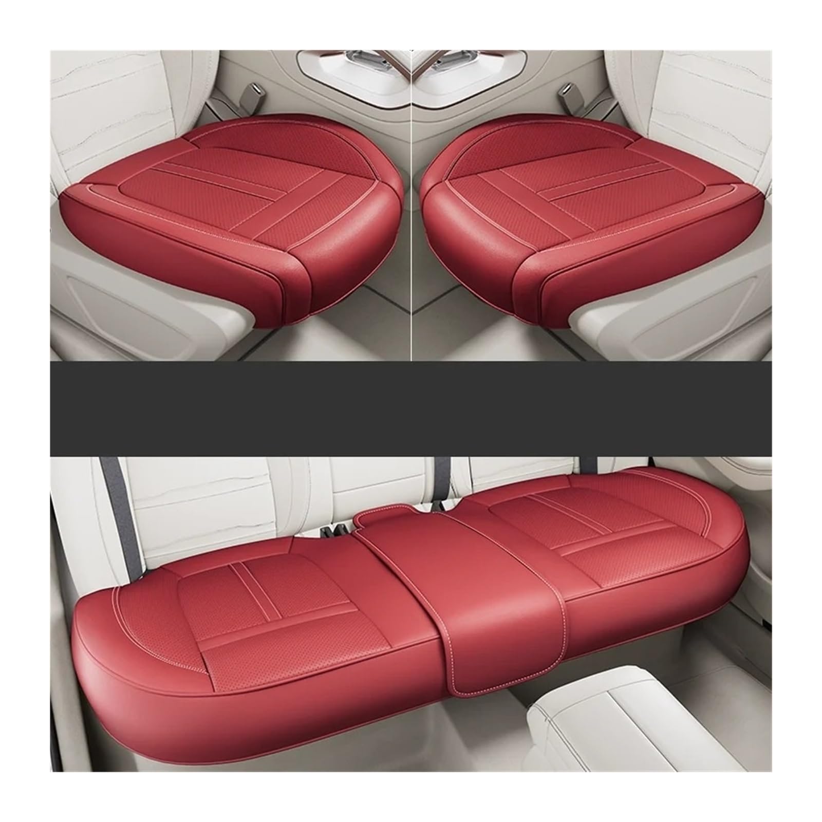 Autositzbezüge Set Leder-Autositzbezug Komplettes Set Mit Umlaufender Unterseite Wasserdicht Langlebig Autositzkissenschutz Autozubehör Auto Schonbezüge(Red 3PCS) von YAKISA