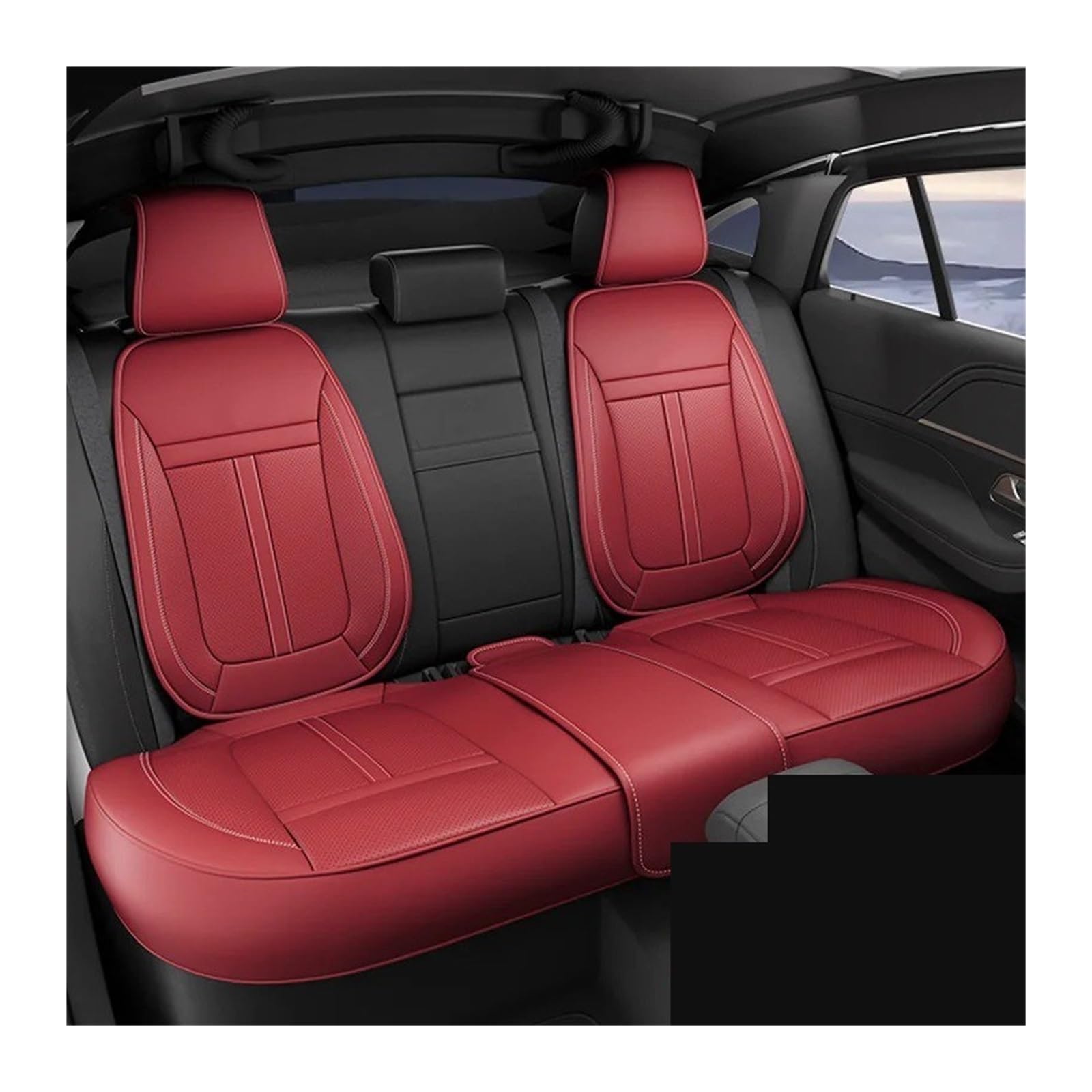 Autositzbezüge Set Leder-Autositzbezug Komplettes Set Mit Umlaufender Unterseite Wasserdicht Langlebig Autositzkissenschutz Autozubehör Auto Schonbezüge(Red Rear Set) von YAKISA