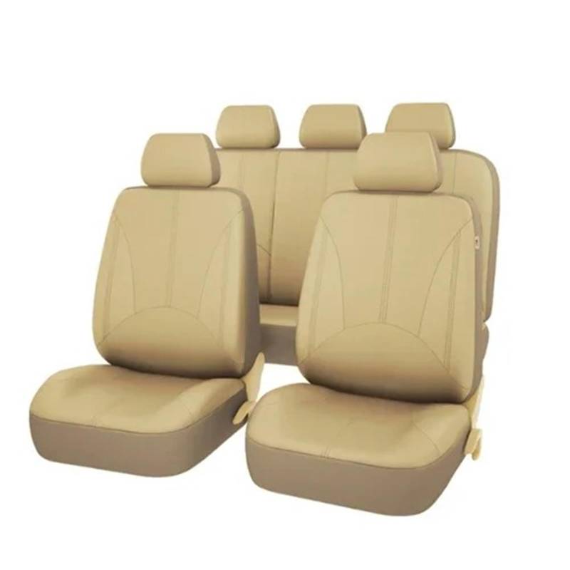Autositzbezüge Set Universal-Autositzkissenschutz PU-Leder-Sitzbezug-Pad Bequeme Autostuhlmatte Vier Jahreszeiten-Innenausstattung Auto Schonbezüge(Beige 9 Sets) von YAKISA