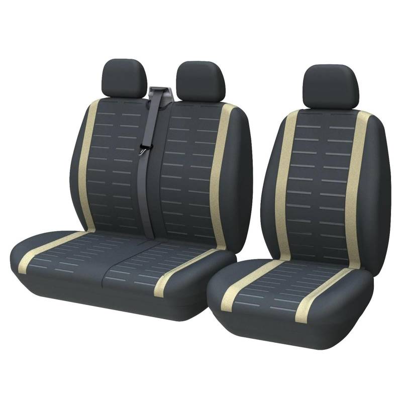 Autositzbezüge Set Universelle Sitzbezüge Mit 3D-Streifen Passend Für Die Meisten Transporter Und LKWs 2+1-Sitzbezüge Für Einen Fahrer- Und Beifahrersitzbezug Auto Schonbezüge(Beige) von YAKISA