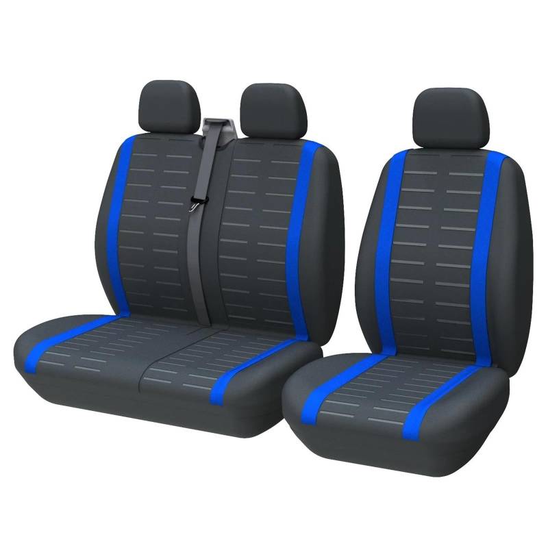 Autositzbezüge Set Universelle Sitzbezüge Mit 3D-Streifen Passend Für Die Meisten Transporter Und LKWs 2+1-Sitzbezüge Für Einen Fahrer- Und Beifahrersitzbezug Auto Schonbezüge(Blue) von YAKISA