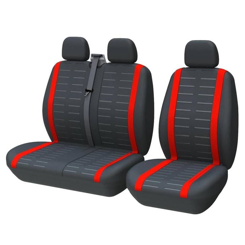Autositzbezüge Set Universelle Sitzbezüge Mit 3D-Streifen Passend Für Die Meisten Transporter Und LKWs 2+1-Sitzbezüge Für Einen Fahrer- Und Beifahrersitzbezug Auto Schonbezüge(Red) von YAKISA