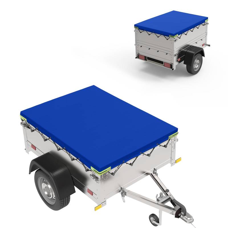 YALYAYA Anhänger Plane 207.5 x 114 x 10 cm | Flachplane Anhänger Abdeckplane Abdeckung aus PVC Material Verstärkte Wasserdicht&Reißfeste | Anhänger Plane für Stema Hänger Böckmann 750kg PKW | Blau von YALYAYA