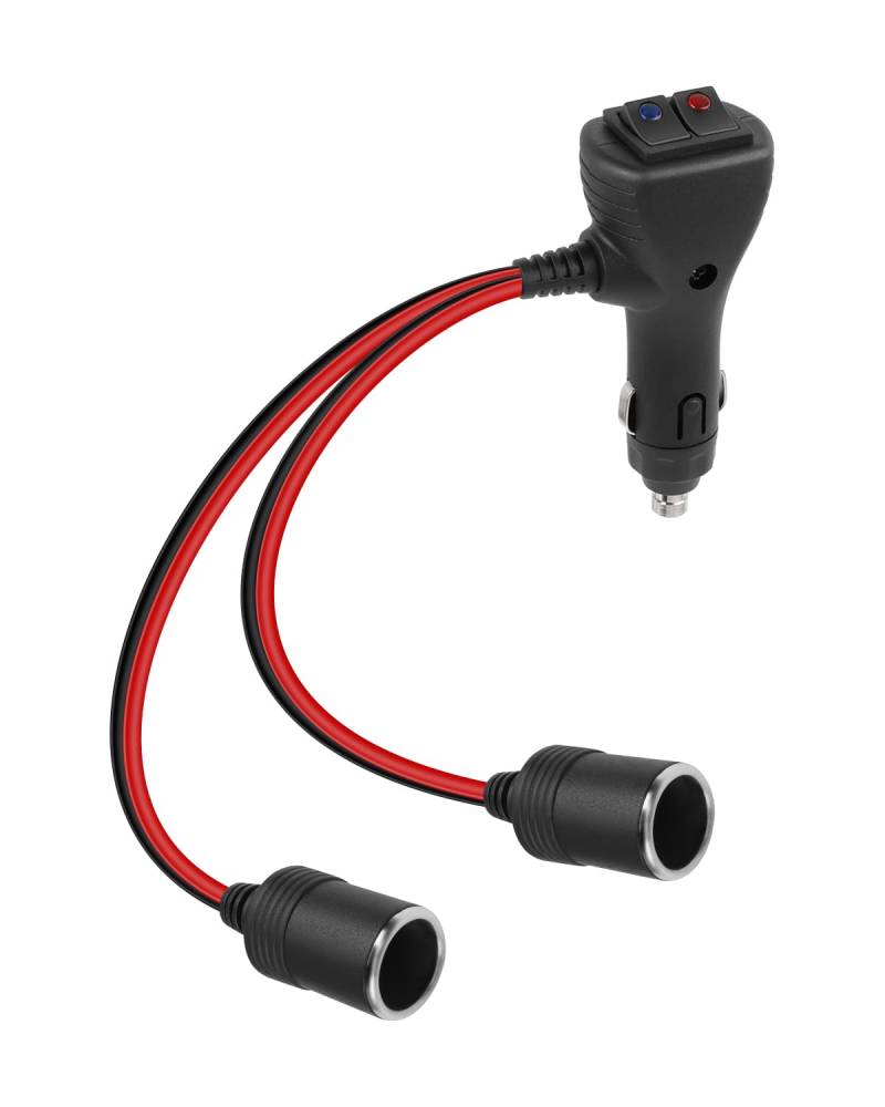 YANBORONSN 1 bis 2 Auto Zigarettenanzünder Splitter, 2-Buchse Auto Zigarettenanzünder Adapter mit zwei unabhängigen Schaltern, 12V 24V Zigarettenanzünder Verlängerung Stecker Kabel mit 15A Sicherung von YANBORONSN