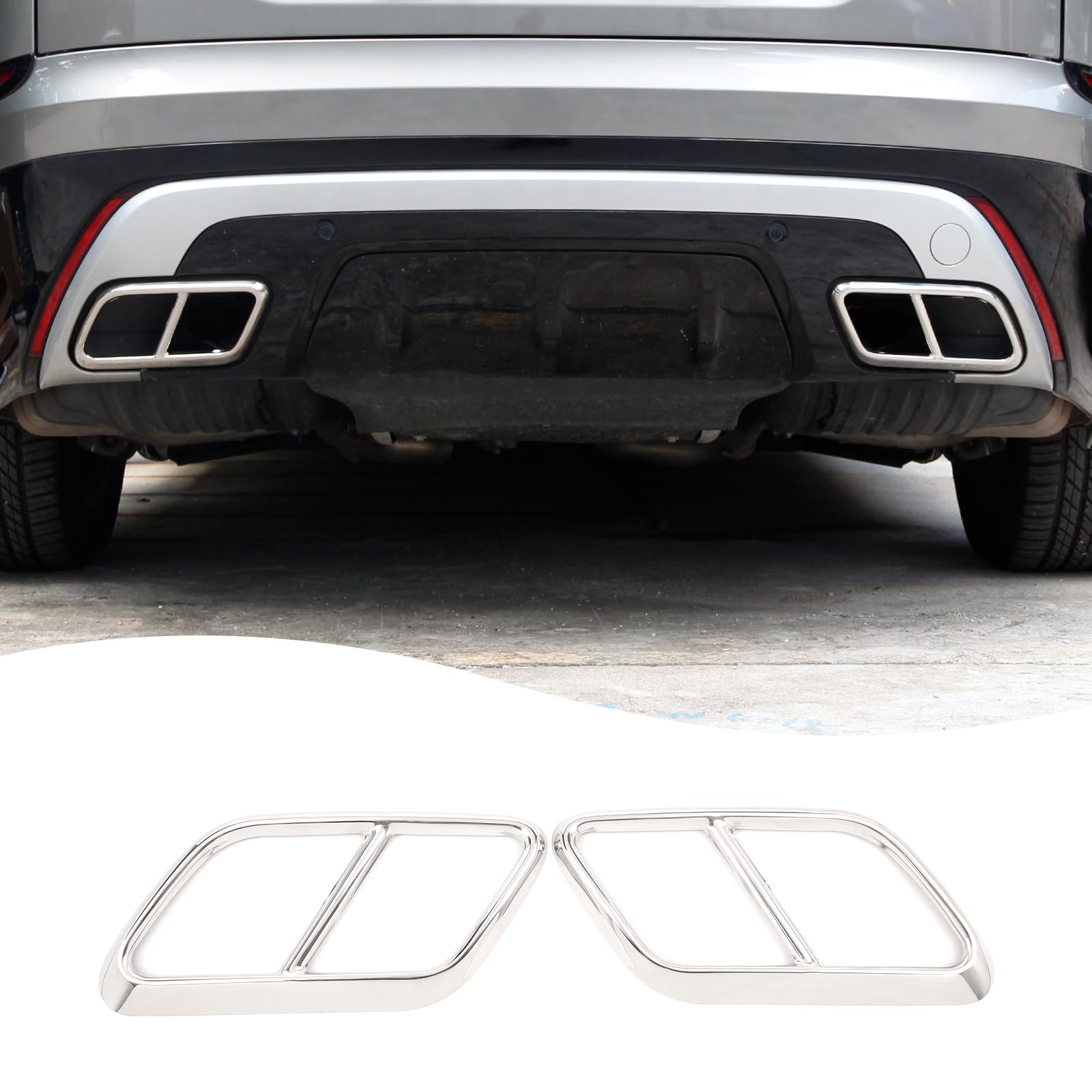 Auto-Außenauspuffschalldämpferabdeckung Heckstoßstange Zylinder Auspuffrohr Dekoration Abdeckung für Land Rover Range Rover Velar 2017 2018 2019 Auto-Außenauspuffschalldämpferabdeckung Heckstoßstange Zylinder Auspuffrohr Dekoration Abdeckung für Land Rover Range Rover Velar 2017 2018 2019 von YANER