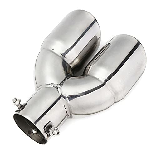 Universell Auspuff Schalldämpfer Endrohr Auto-Doppel-Fass-Auspuff-Rohr Edelstahl-Autofahrzeug-Einlass-Dual-Hintere-Schalldämpfer-Auspuff-Heck-Rohrauslass mit Schraubenschlüssel (Color : Silver) von YANHAO