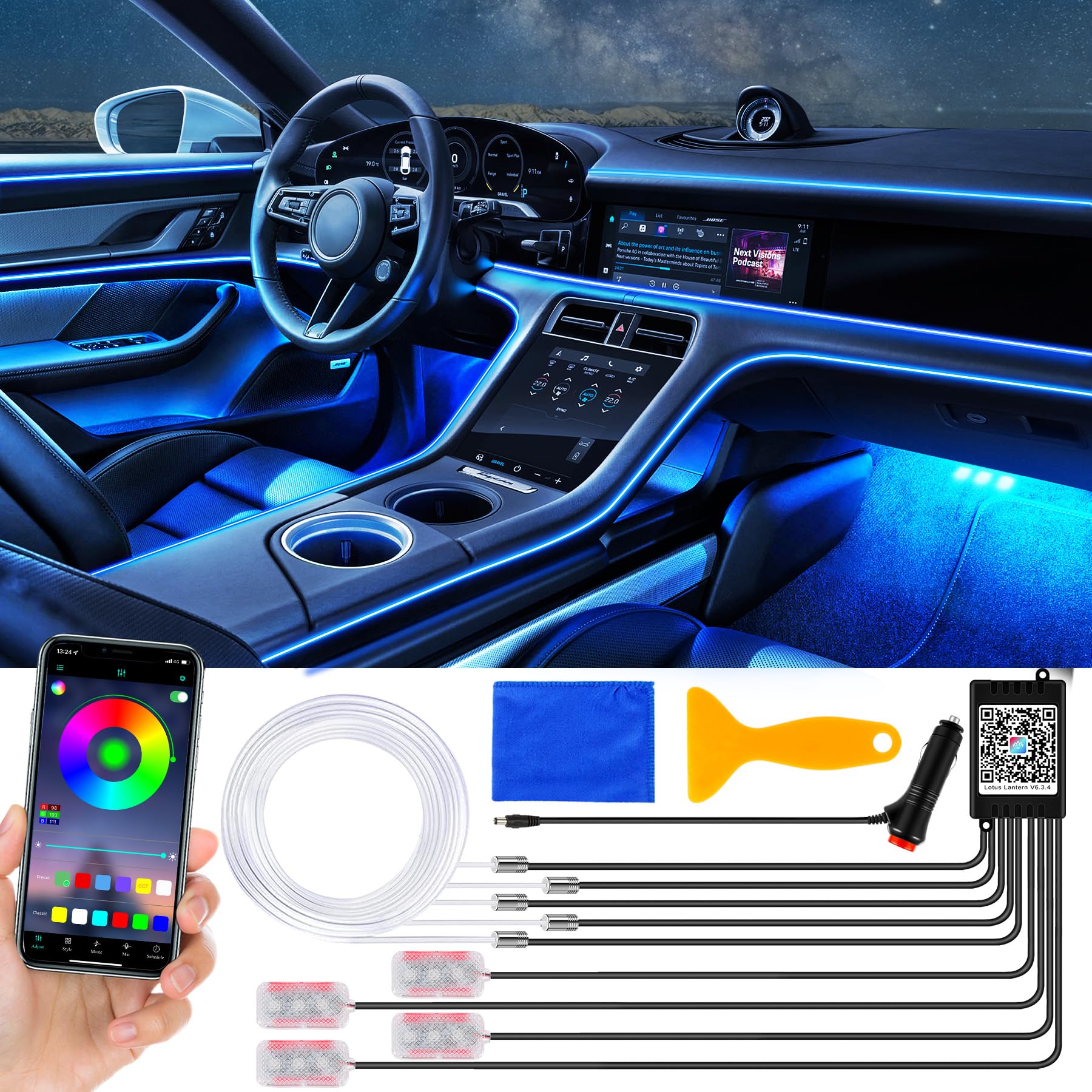 YAOBLUESEA Auto Innenbeleuchtung LED Strip 6,5M Beleuchtung Innenraum Neonlicht, 12V RGB Wasserdicht Atmosphärenlicht mit APP Steuerbare Ambientebeleuchtung Musik und Fußraumbeleuchtung Deko von YAOBLUESEA