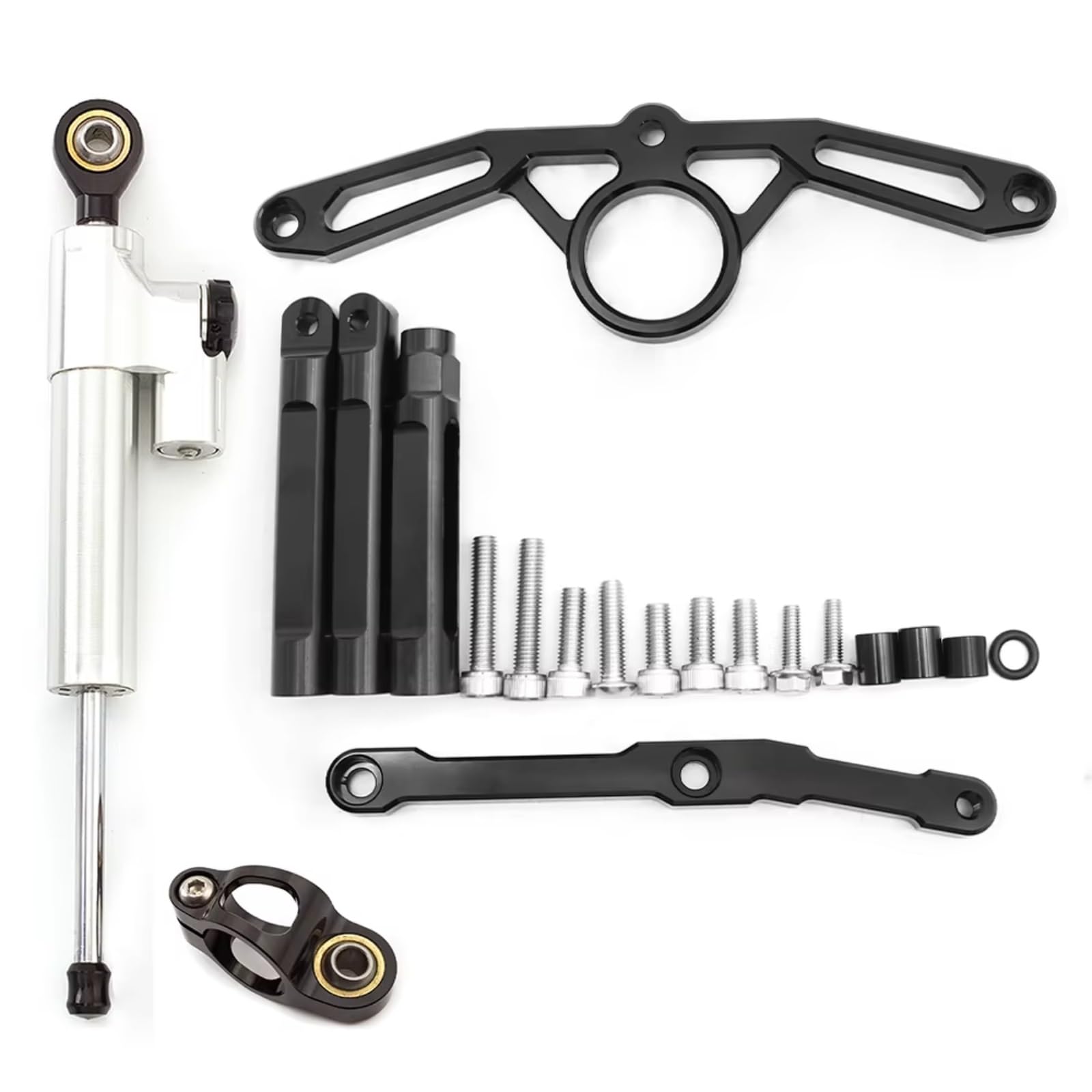 YAQEMOE Lenkungsdämpfer Einstellbarer Kompatibel Mit Yamaha Für MT09 Für FZ09 2021–2023 Motorrad Lenkungsdämpfer Stabilisator Halterung Montage Unterstützungssatz Aluminium(Silver) von YAQEMOE