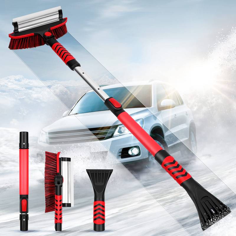 YARNOW Auto-Schneebürste mit Eiskratzer, 3-in-1 ausziehbares Werkzeug zum Entfernen von Schnee, mit Schaumstoffgriff, abnehmbarer Schneeentferner für Auto-Windschutzscheibe von YARNOW