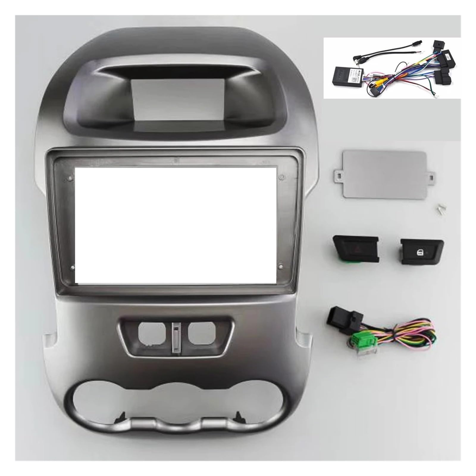 Lanliuhui Store 2-Din-Auto-DVD-Rahmen, kompatibel mit Ranger 2011–2015, Autoradio-Blendenrahmen, Radio-Player, 9 Zoll, 2-Din-Auto-DVD-Panel, Armaturenbrett-Kit(Silver-Frame-canbus) von YASTOOLS
